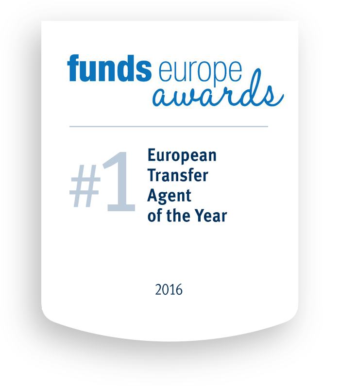 Funds Europe Awards logo - #1 European Transfer Agent of the Year 2017, 2016, 2015, 2013